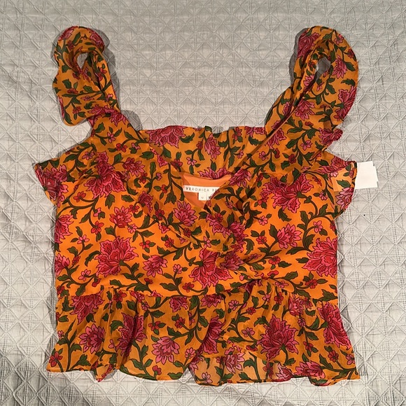 VERONICA BEARD Randa Top Orange Multi Floral Sz 12 NEW $378 - Picture 9 of 14